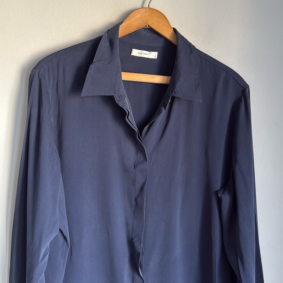 The Row Women's Navy Blue Silk Button Down Blouse top 14 - Picture 5 of 12